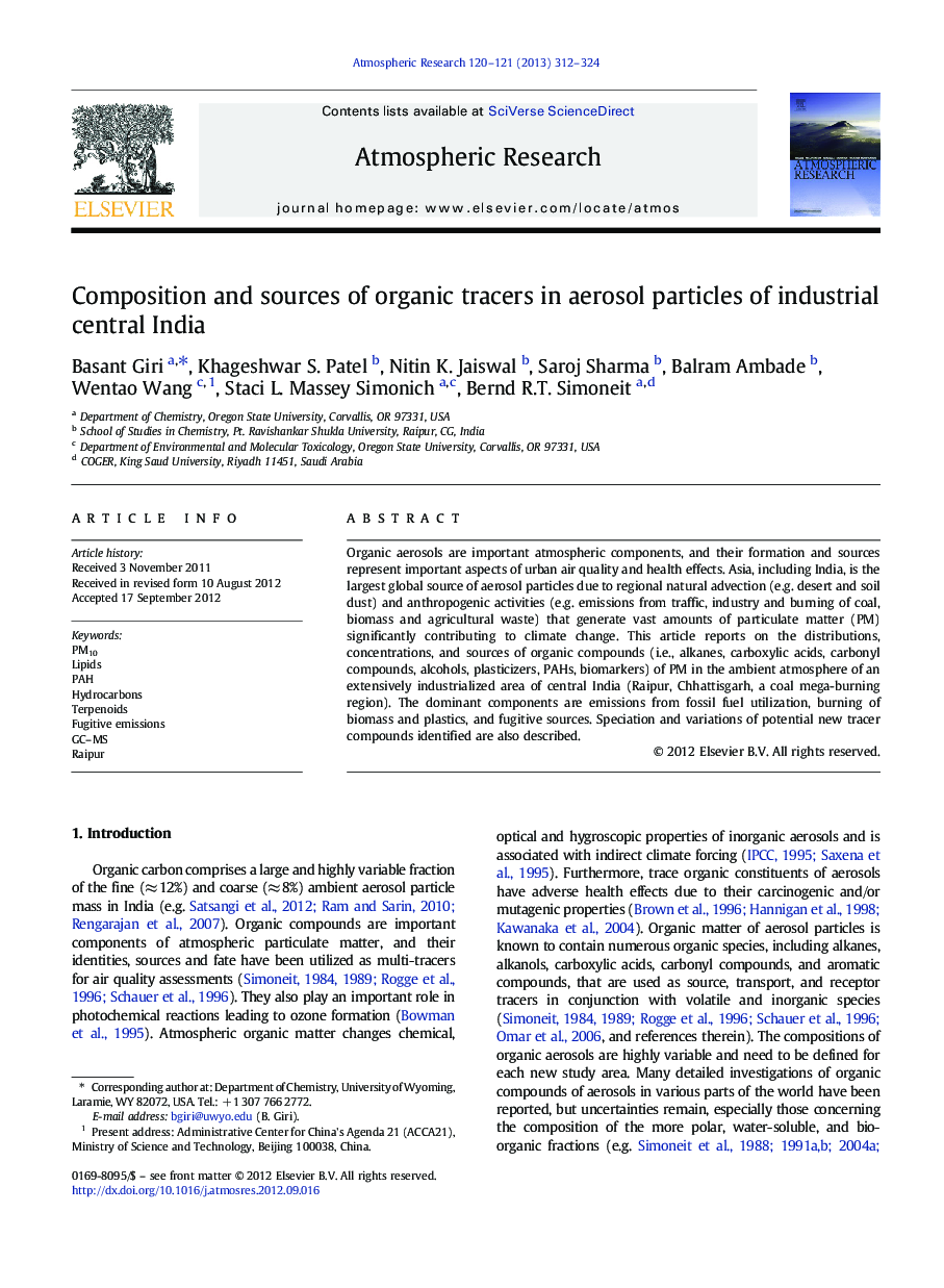 Composition and sources of organic tracers in aerosol particles of industrial central India