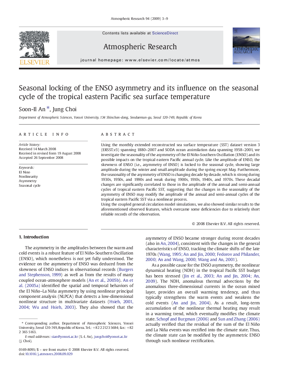 Seasonal locking of the ENSO asymmetry and its influence on the seasonal cycle of the tropical eastern Pacific sea surface temperature