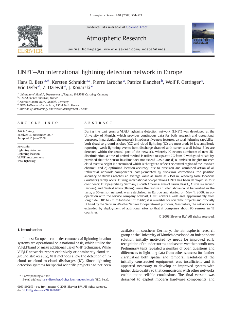 LINET—An international lightning detection network in Europe