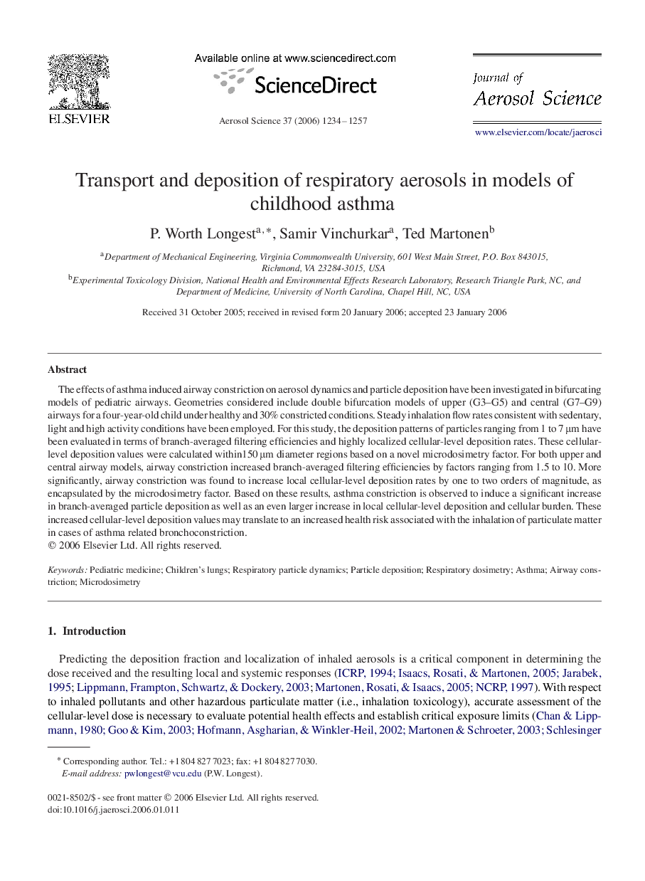 Transport and deposition of respiratory aerosols in models of childhood asthma