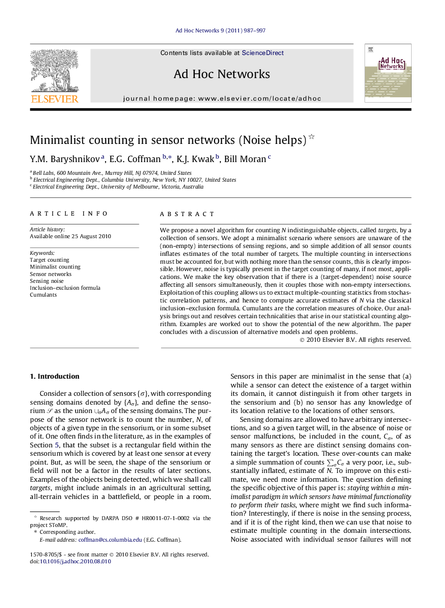 Minimalist counting in sensor networks (Noise helps) 