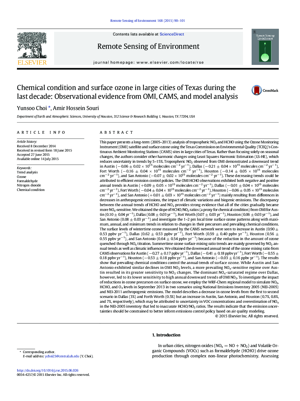 Chemical condition and surface ozone in large cities of Texas during the last decade: Observational evidence from OMI, CAMS, and model analysis