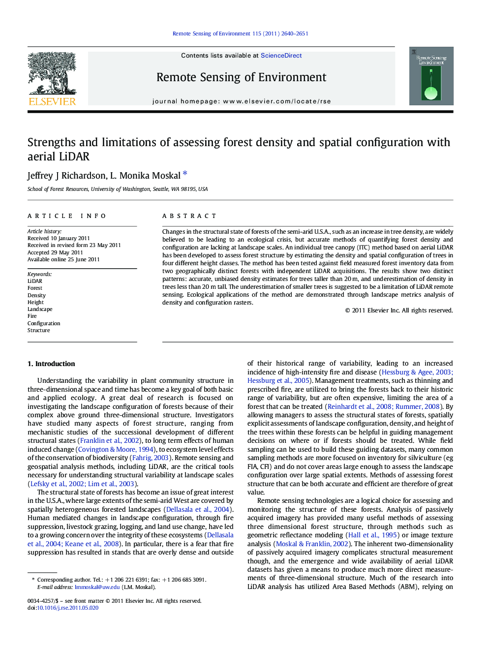 Strengths and limitations of assessing forest density and spatial configuration with aerial LiDAR