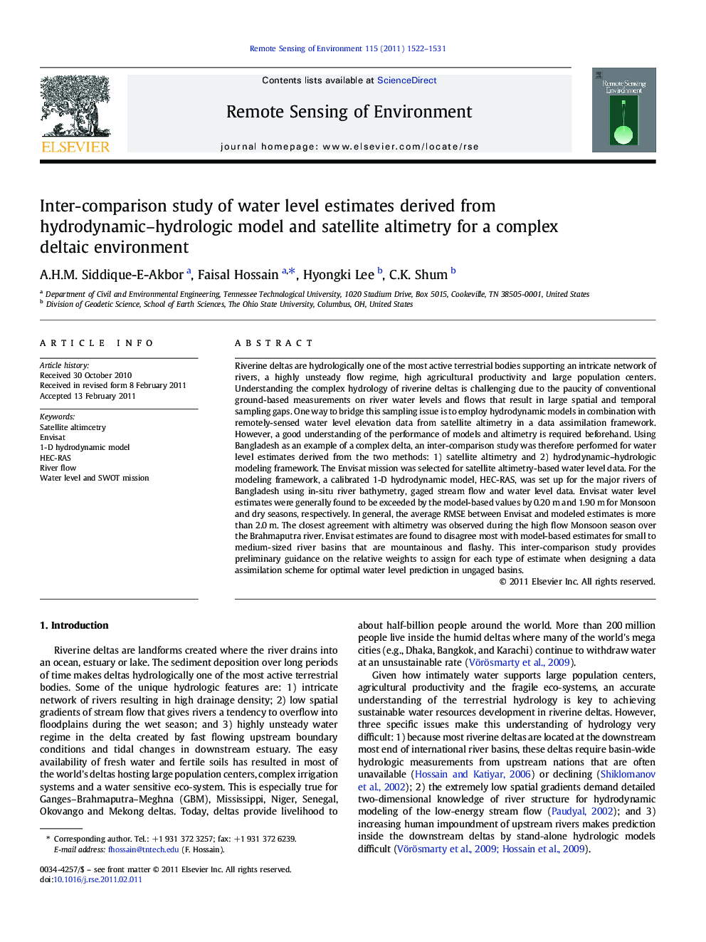 Inter-comparison study of water level estimates derived from hydrodynamic–hydrologic model and satellite altimetry for a complex deltaic environment