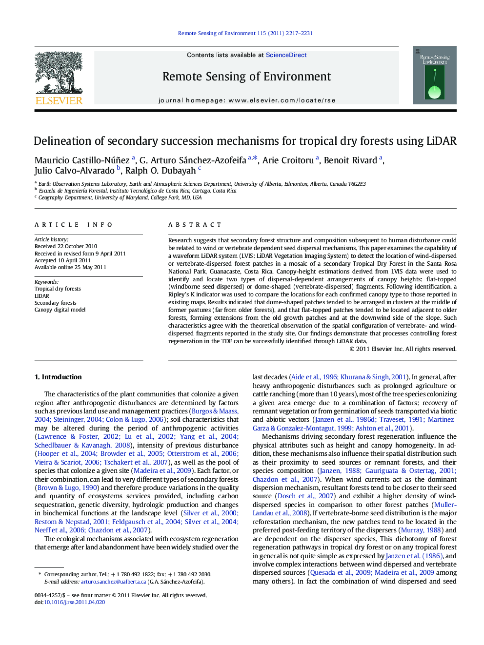 Delineation of secondary succession mechanisms for tropical dry forests using LiDAR