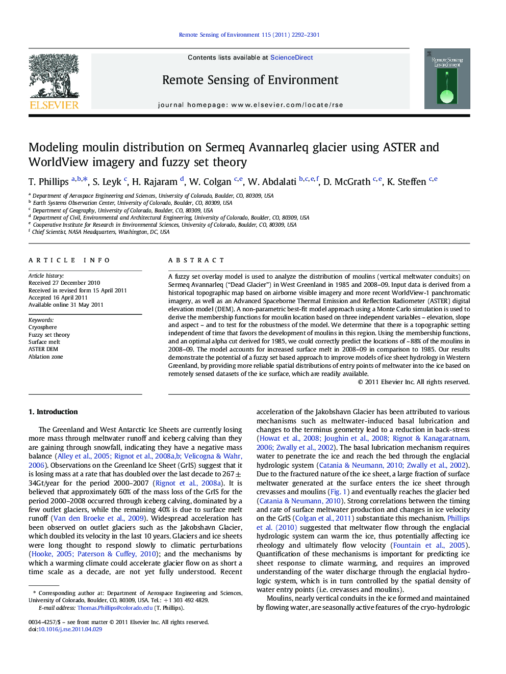 Modeling moulin distribution on Sermeq Avannarleq glacier using ASTER and WorldView imagery and fuzzy set theory