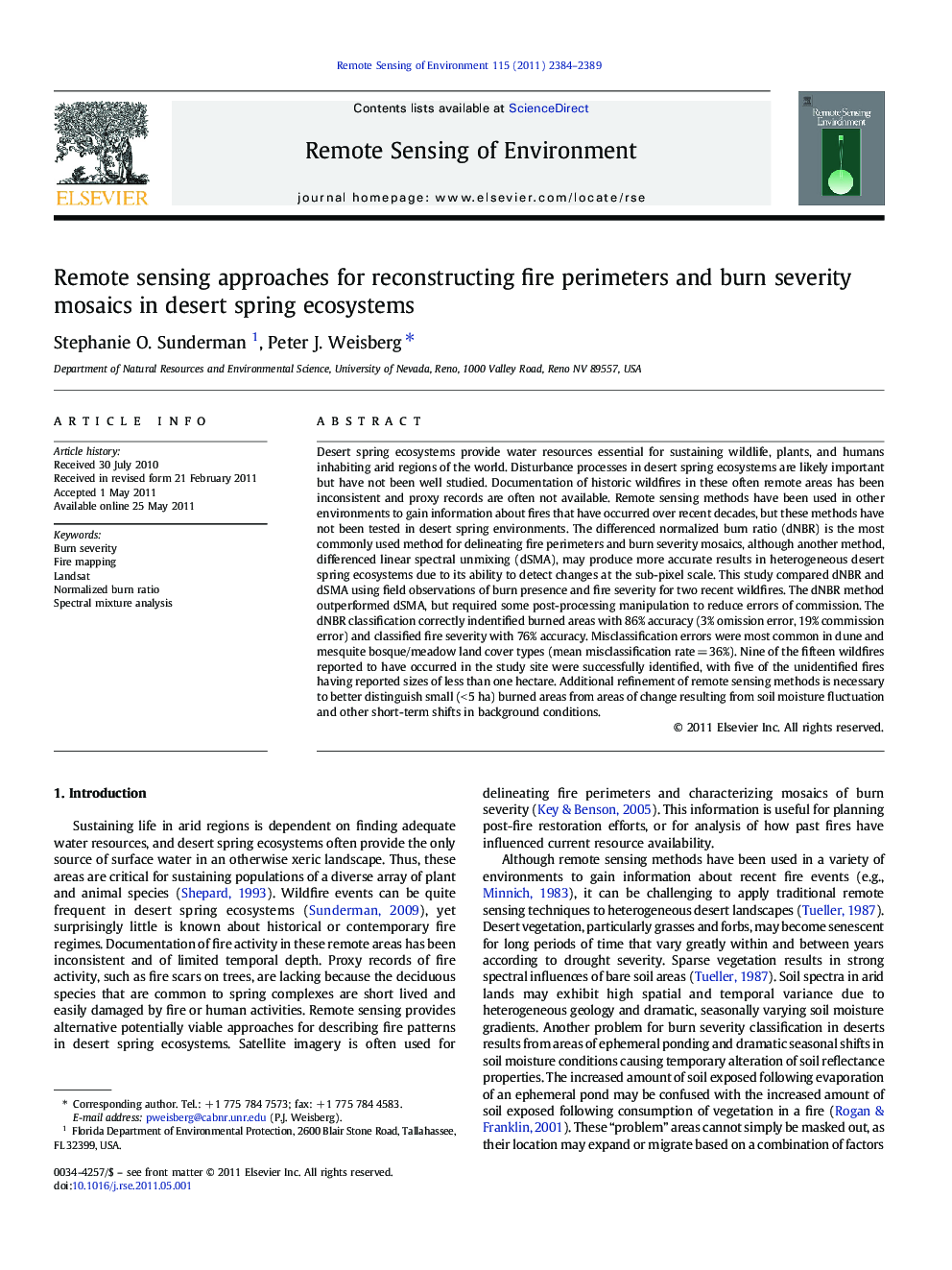 Remote sensing approaches for reconstructing fire perimeters and burn severity mosaics in desert spring ecosystems