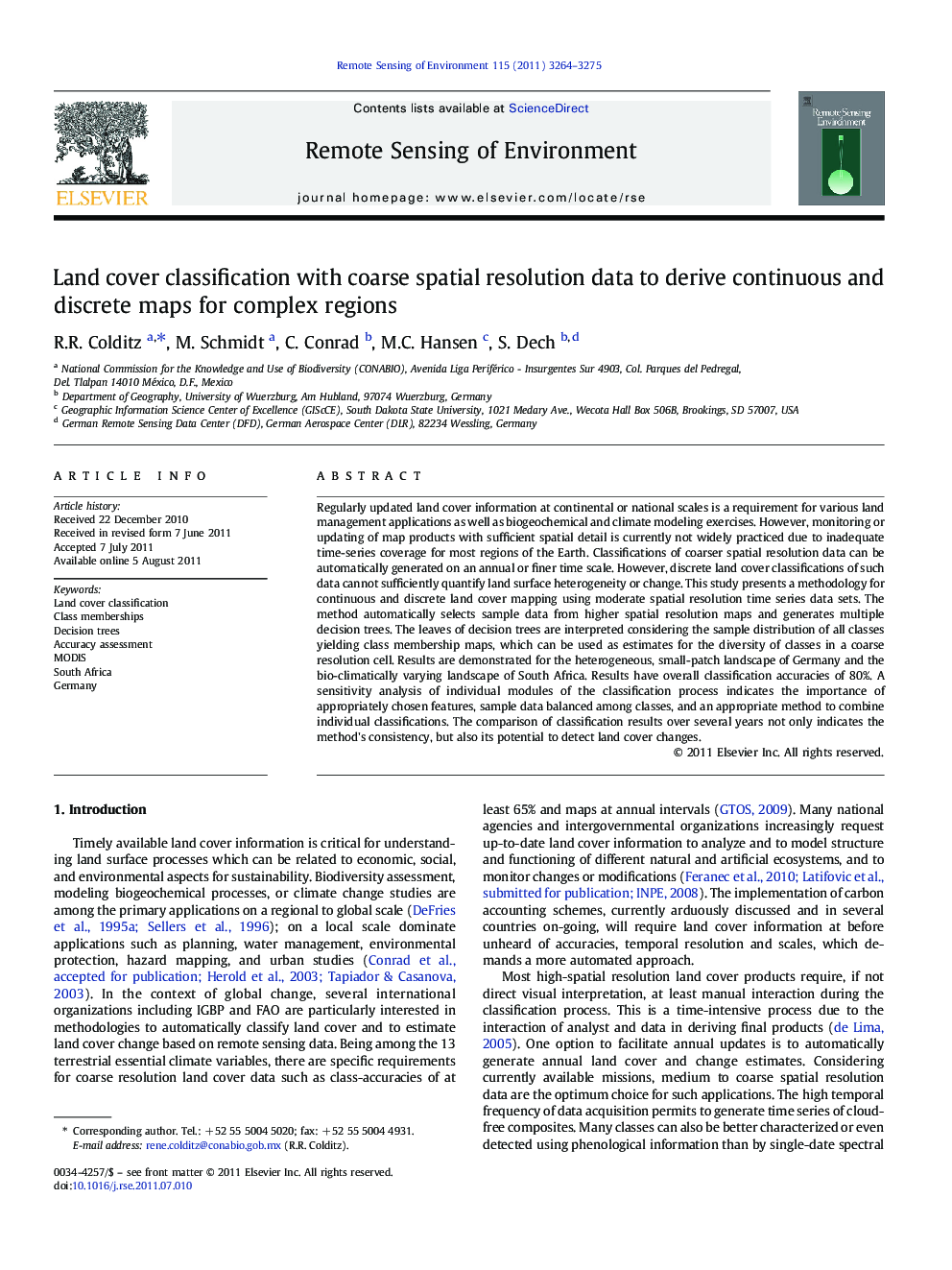 Land cover classification with coarse spatial resolution data to derive continuous and discrete maps for complex regions
