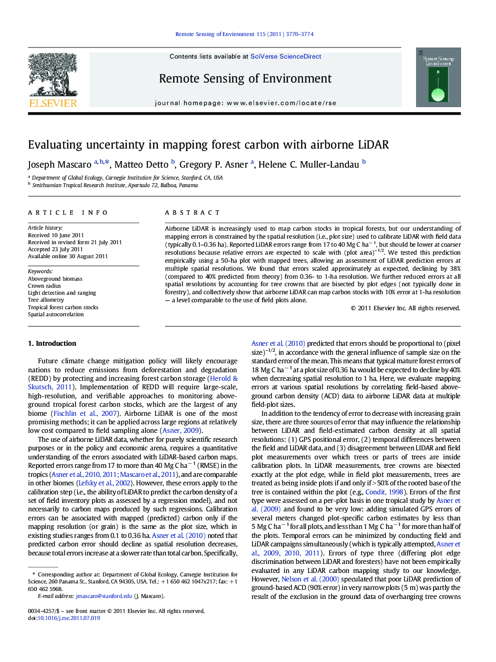 Evaluating uncertainty in mapping forest carbon with airborne LiDAR
