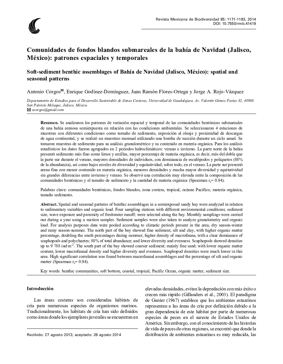 Comunidades de fondos blandos submareales de la bahía de Navidad (Jalisco, México): patrones espaciales y temporales