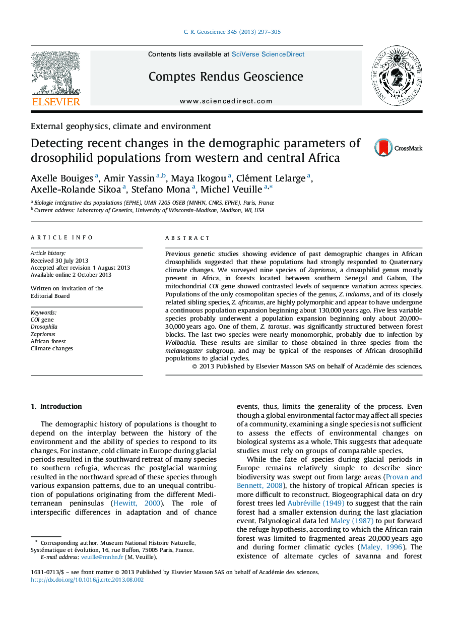 Detecting recent changes in the demographic parameters of drosophilid populations from western and central Africa