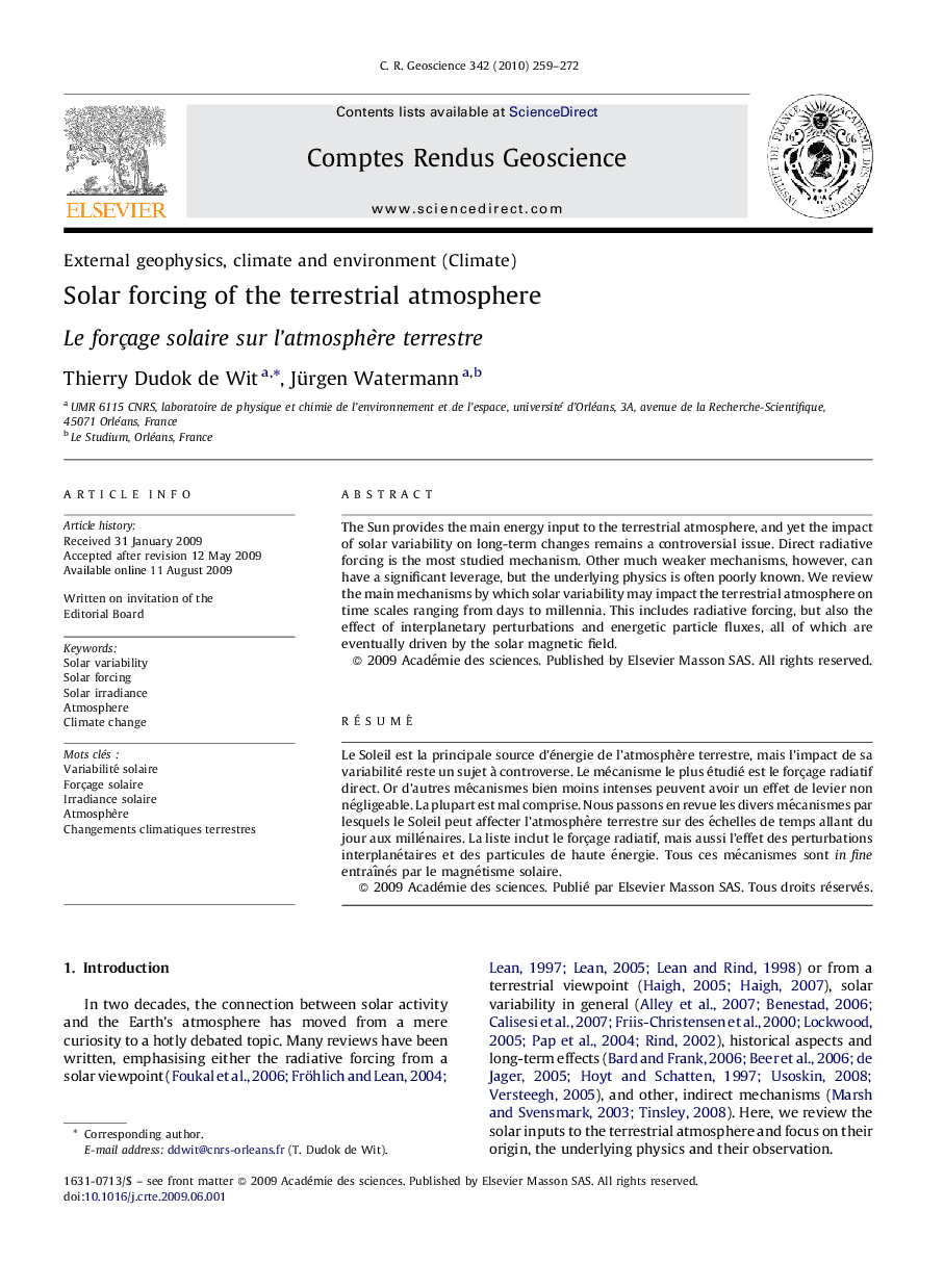 Solar forcing of the terrestrial atmosphere