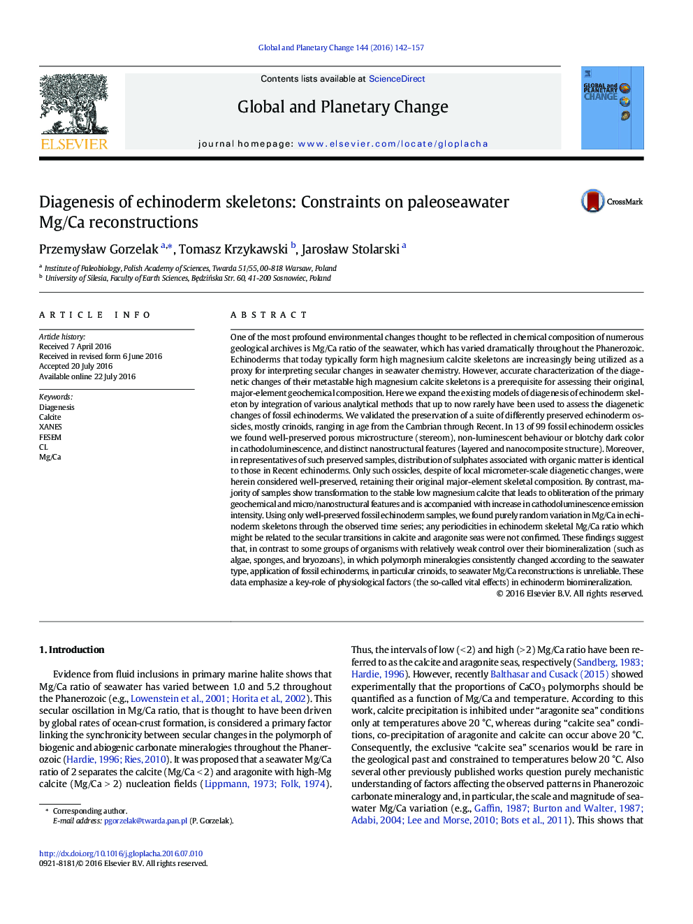 دیاژنز اسکلت های خارپوستان: محدودیت در بازسازی منیزیم/کلسیم paleoseawater 