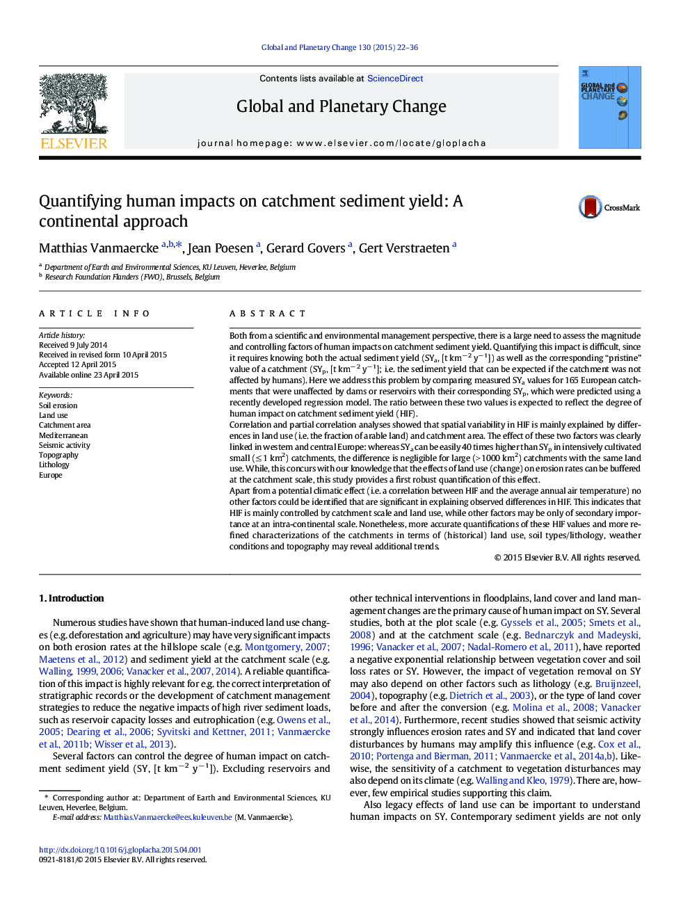 Quantifying human impacts on catchment sediment yield: A continental approach