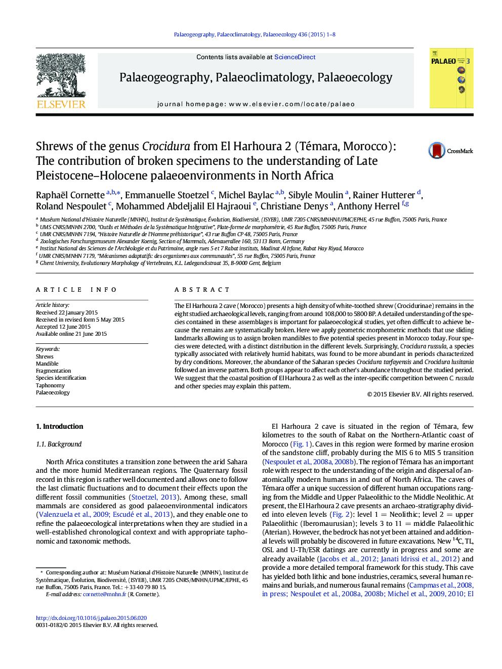 Shrews of the genus Crocidura from El Harhoura 2 (Témara, Morocco): The contribution of broken specimens to the understanding of Late Pleistocene–Holocene palaeoenvironments in North Africa