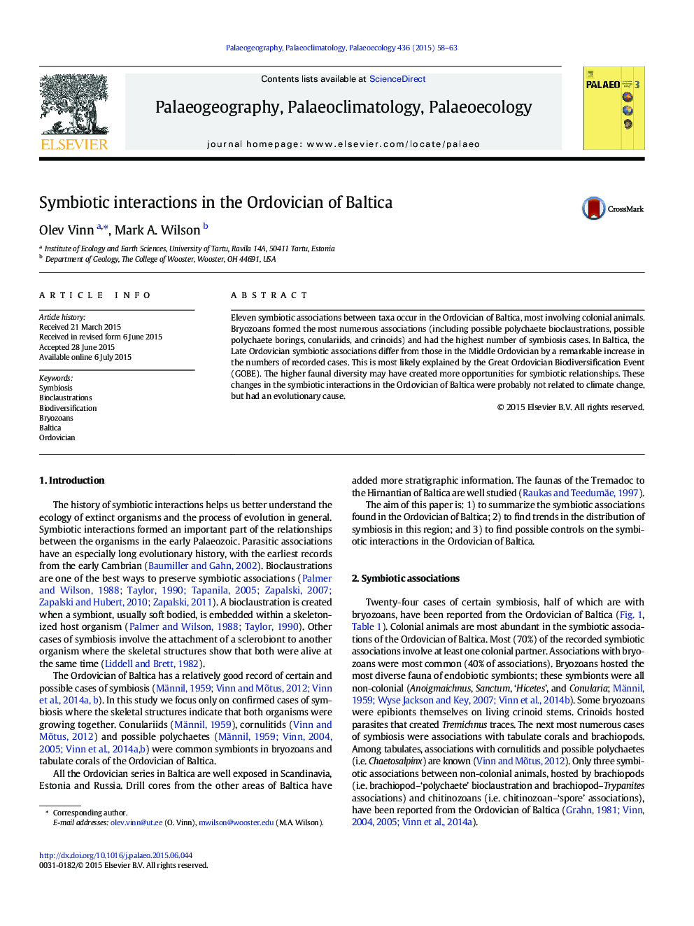 Symbiotic interactions in the Ordovician of Baltica