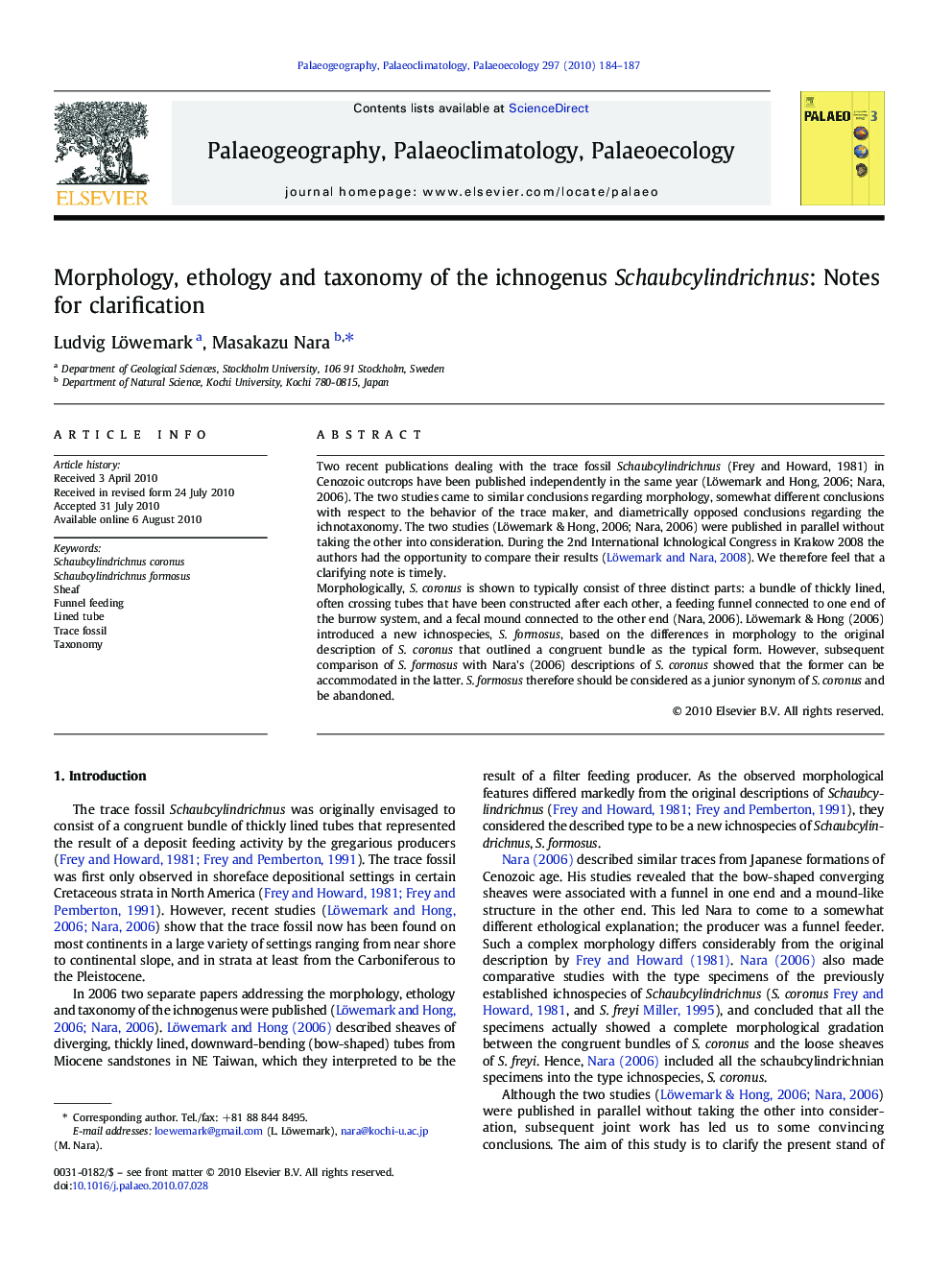 Morphology, ethology and taxonomy of the ichnogenus Schaubcylindrichnus: Notes for clarification