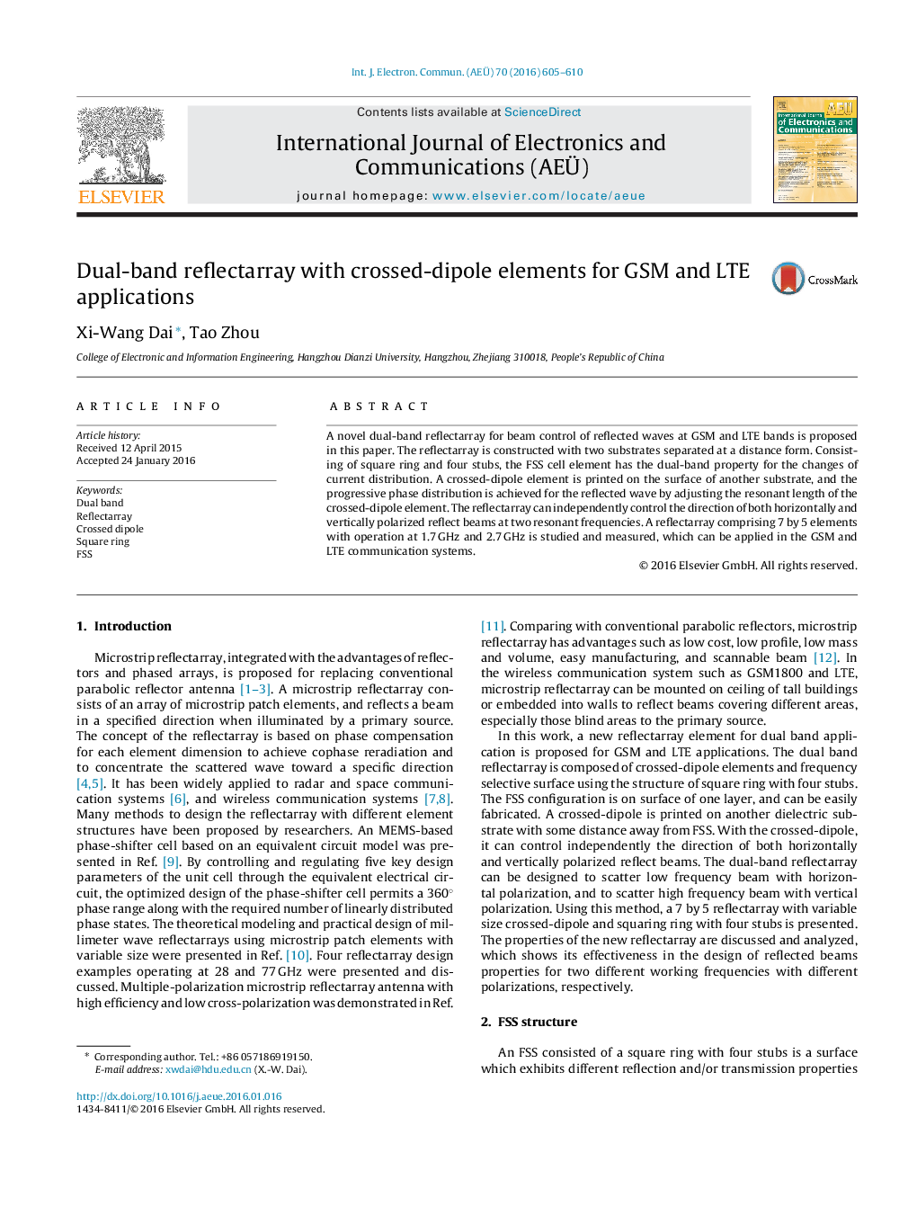 بازتابنده دو باند با عناصر متقاطع دوقطبی برای برنامه های GSM و LTE