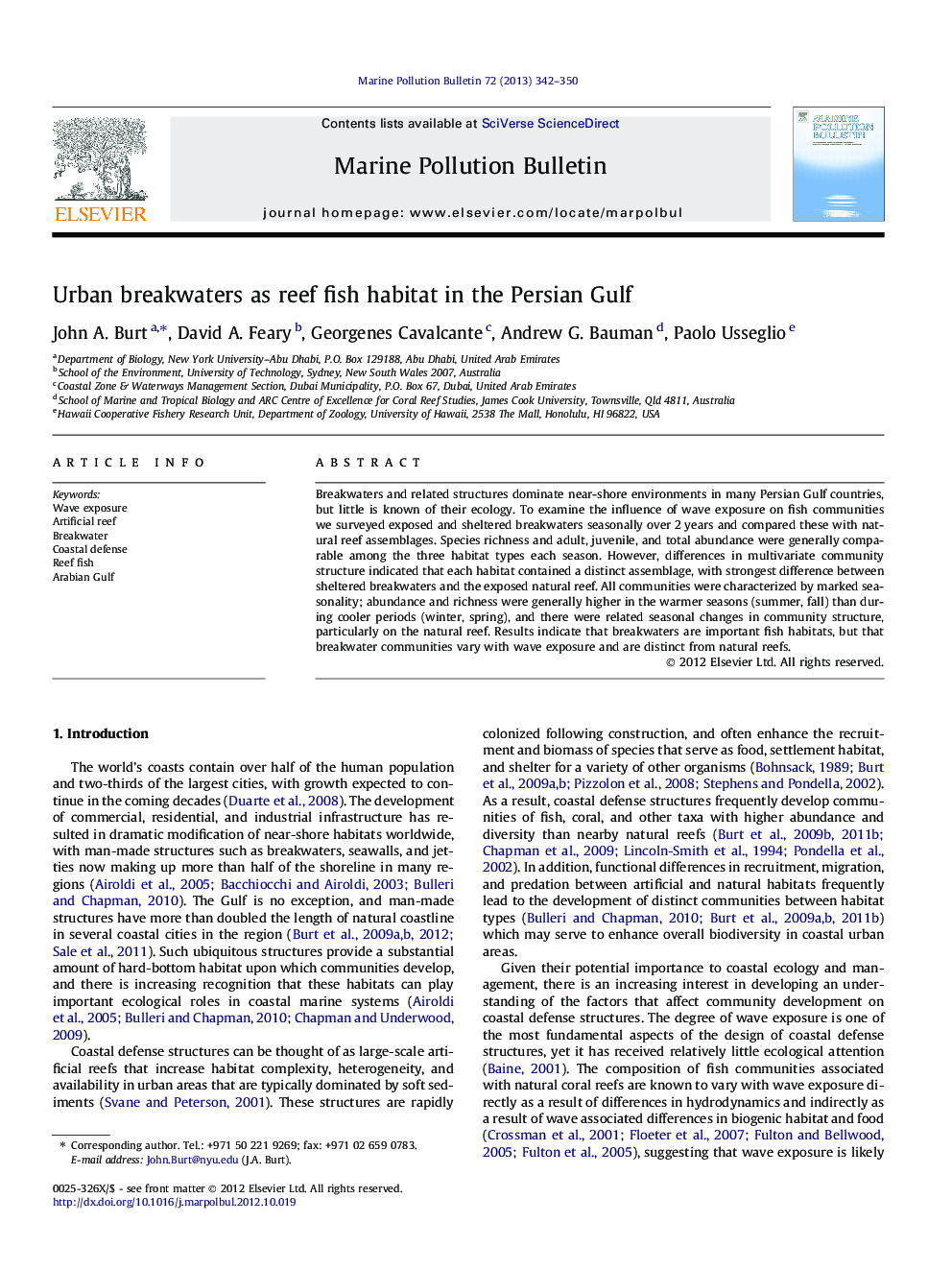 Urban breakwaters as reef fish habitat in the Persian Gulf