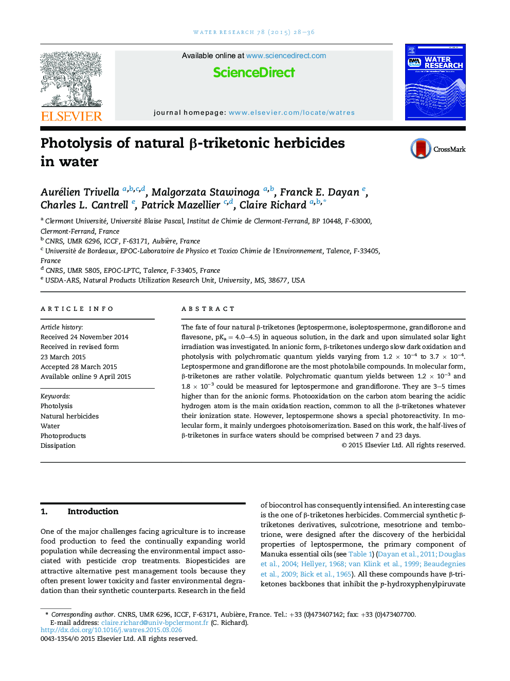 Photolysis of natural β-triketonic herbicides in water