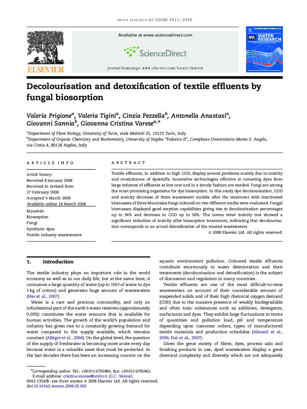 Decolourisation and detoxification of textile effluents by fungal biosorption