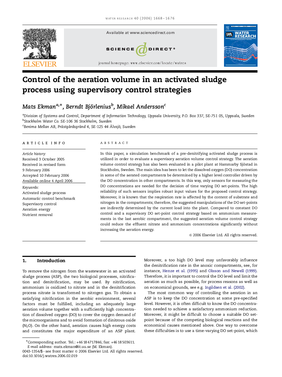 Control of the aeration volume in an activated sludge process using supervisory control strategies