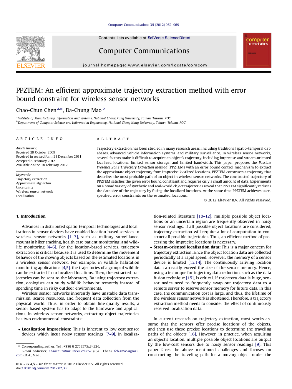 PPZTEM: An efficient approximate trajectory extraction method with error bound constraint for wireless sensor networks