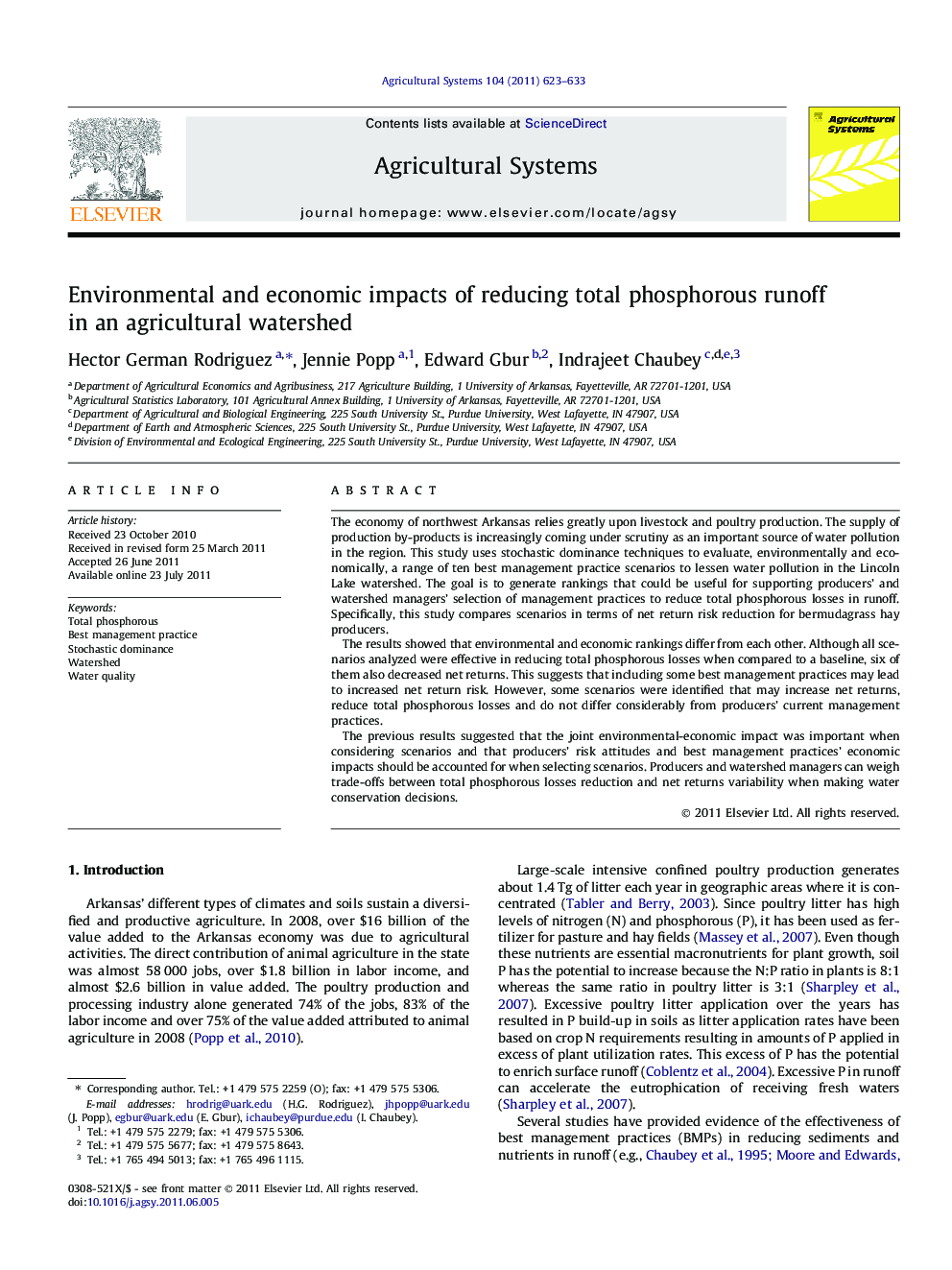 Environmental and economic impacts of reducing total phosphorous runoff in an agricultural watershed