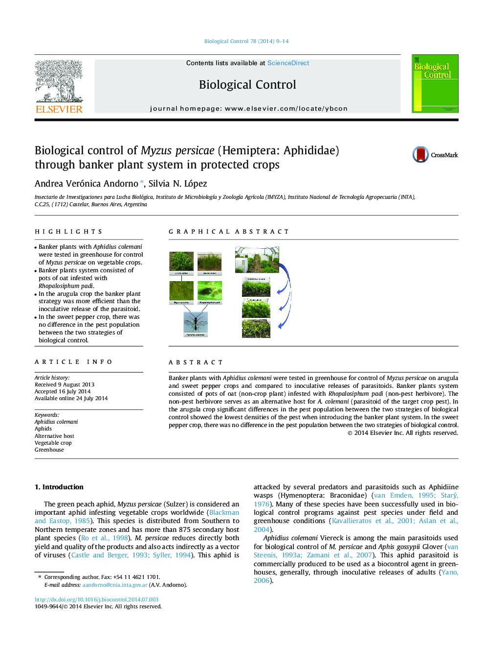 Biological control of Myzus persicae (Hemiptera: Aphididae) through banker plant system in protected crops