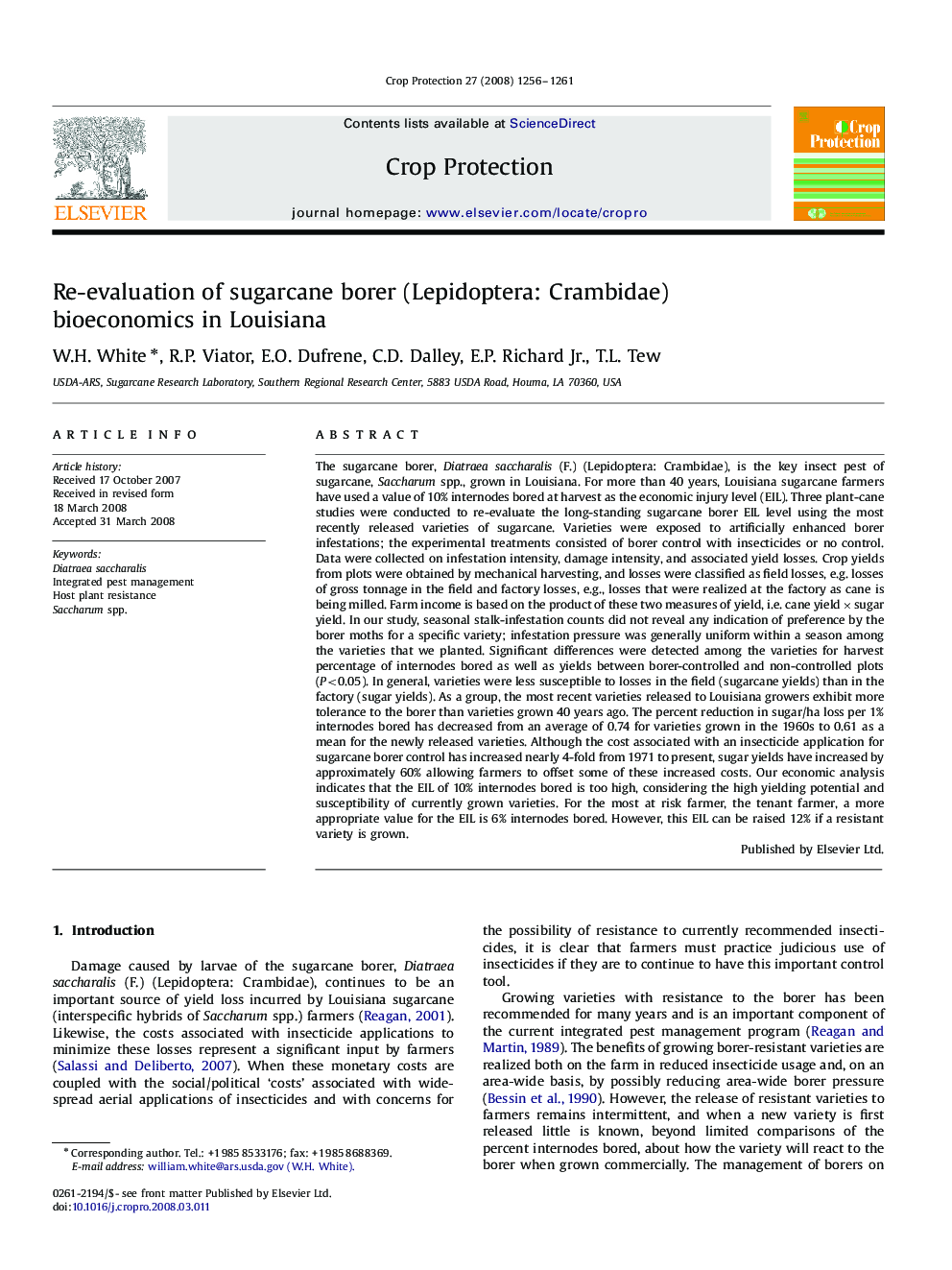 Re-evaluation of sugarcane borer (Lepidoptera: Crambidae) bioeconomics in Louisiana