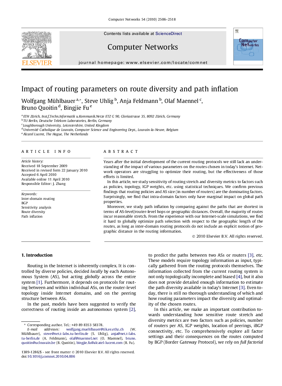 Impact of routing parameters on route diversity and path inflation