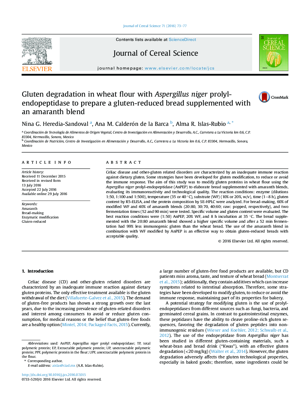 تجزیه گلوتن در آرد گندم با Aspergillus niger prolyl-endopeptidase برای تهیه نان کاهش یافته با گلوتن حاوی ترکیب آمارانت