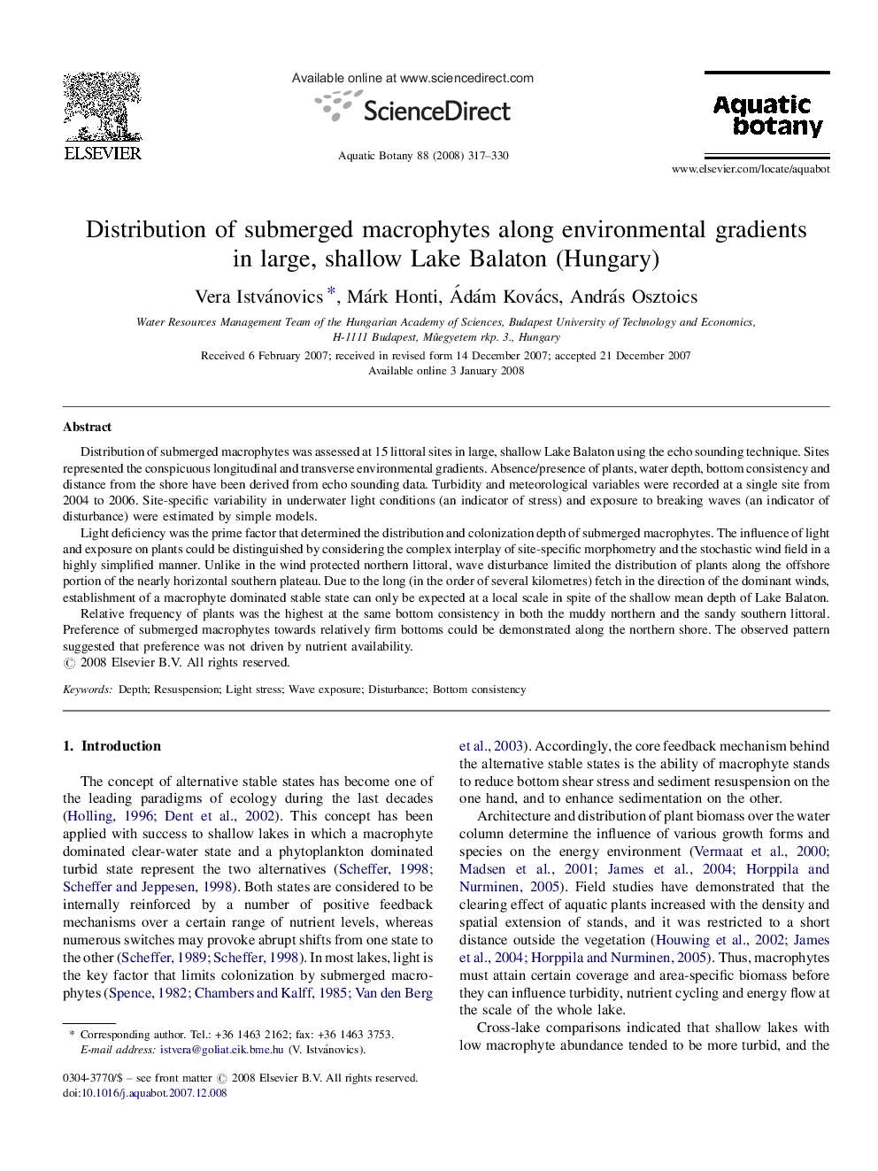 Distribution of submerged macrophytes along environmental gradients in large, shallow Lake Balaton (Hungary)