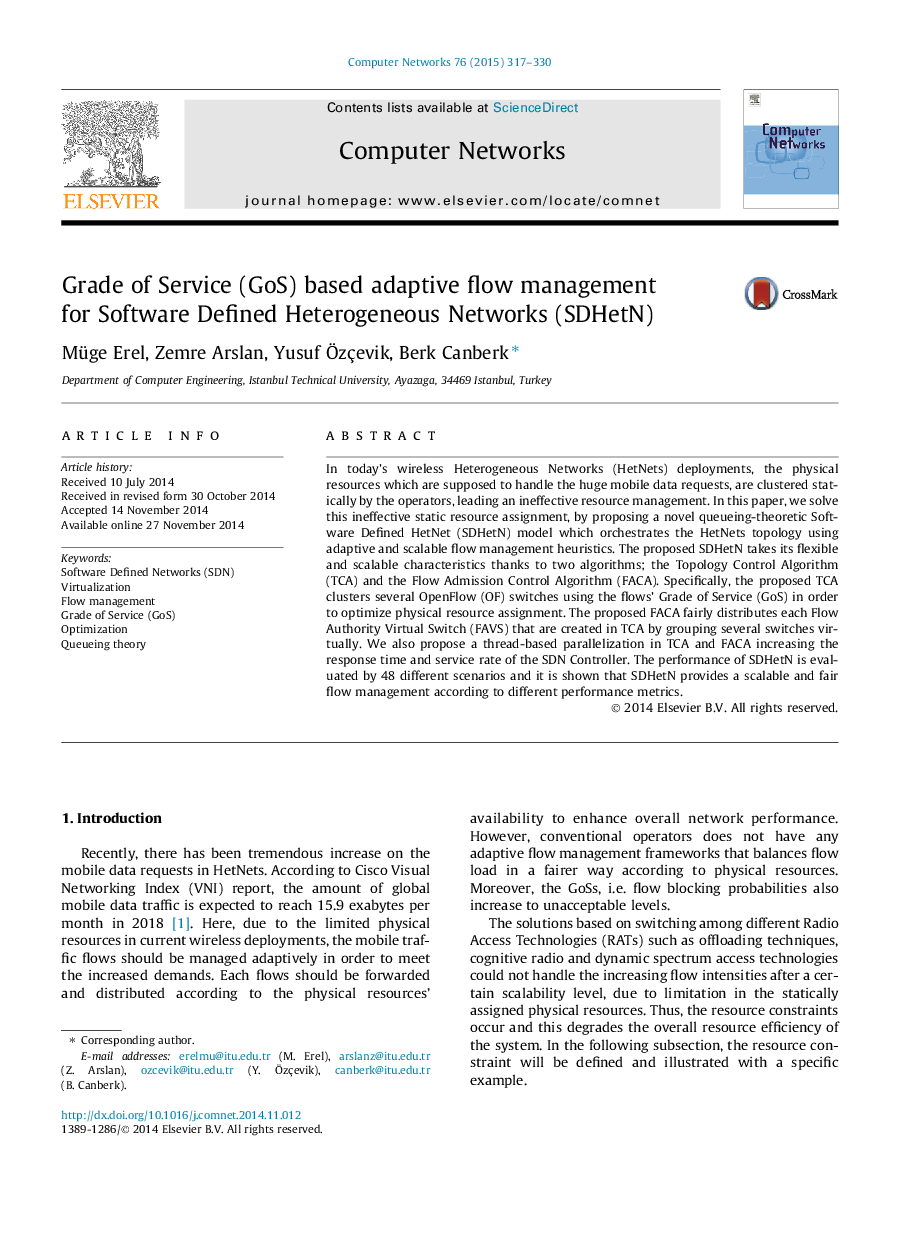 Grade of Service (GoS) based adaptive flow management for Software Defined Heterogeneous Networks (SDHetN)