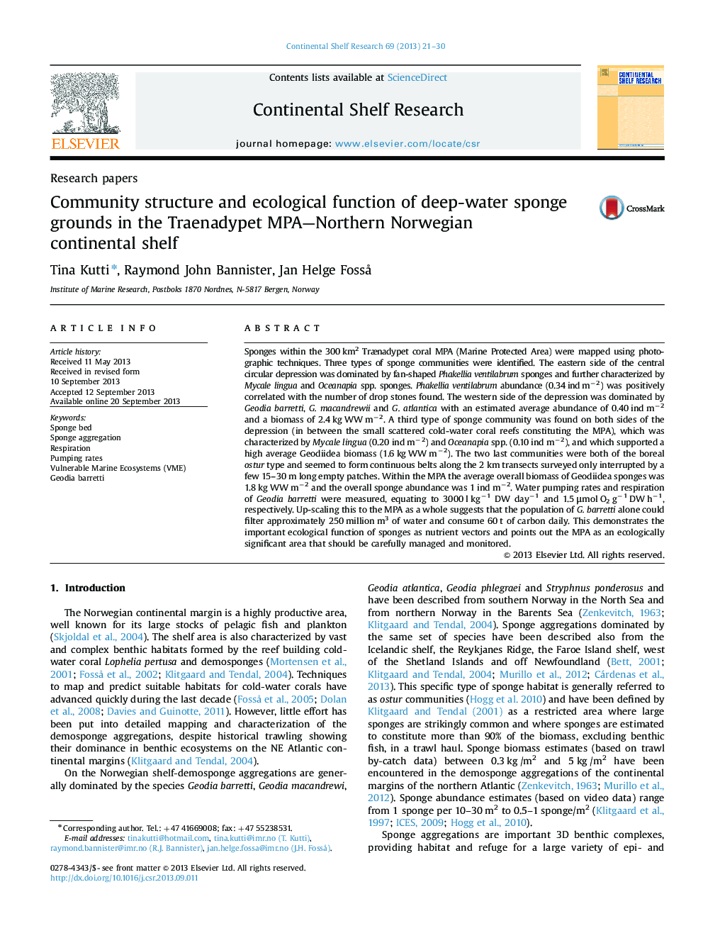 Community structure and ecological function of deep-water sponge grounds in the Traenadypet MPA—Northern Norwegian continental shelf