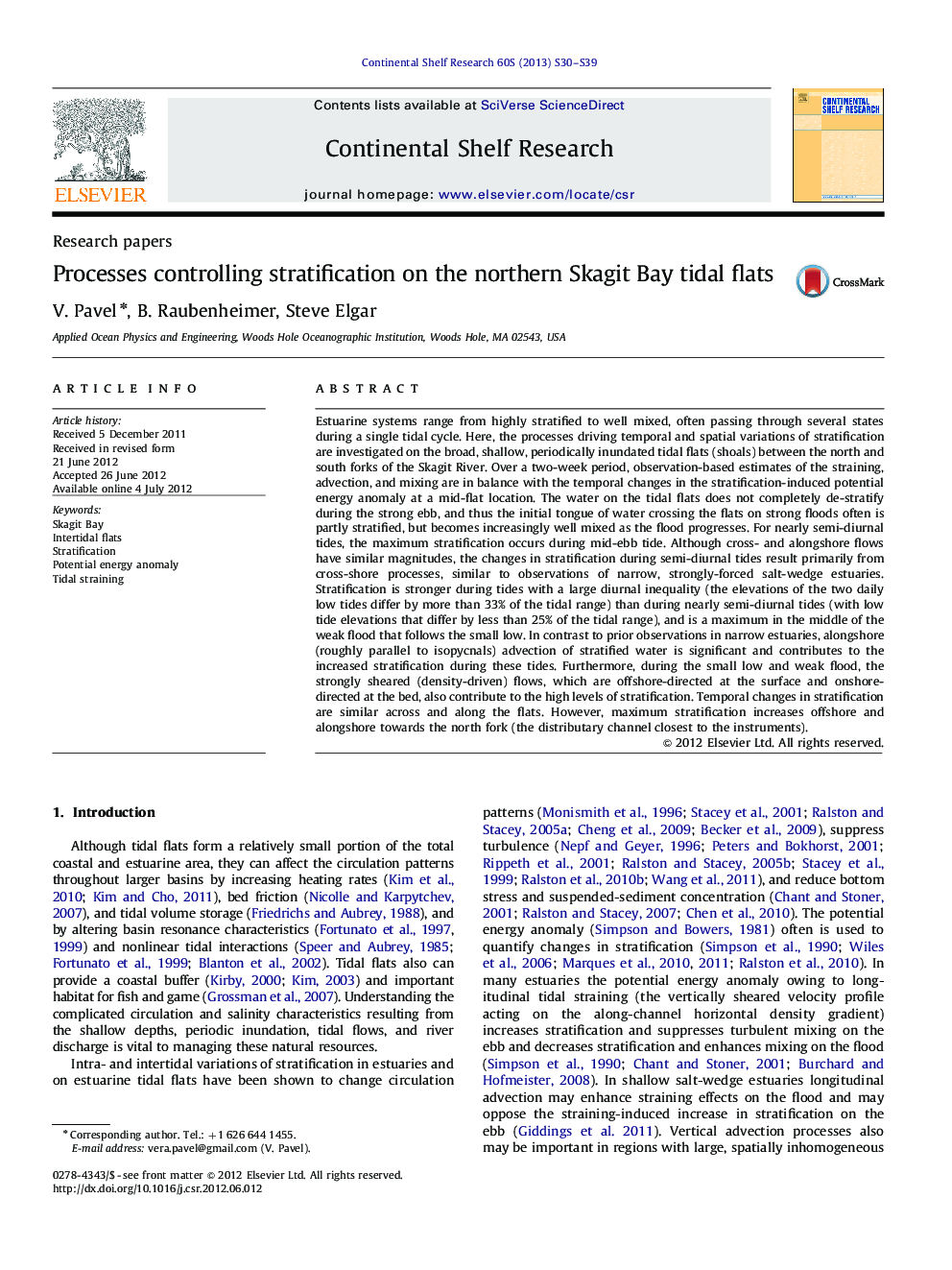 Processes controlling stratification on the northern Skagit Bay tidal flats