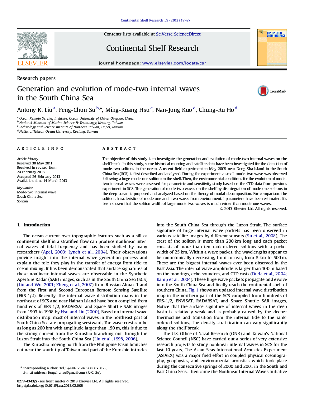 Generation and evolution of mode-two internal waves in the South China Sea