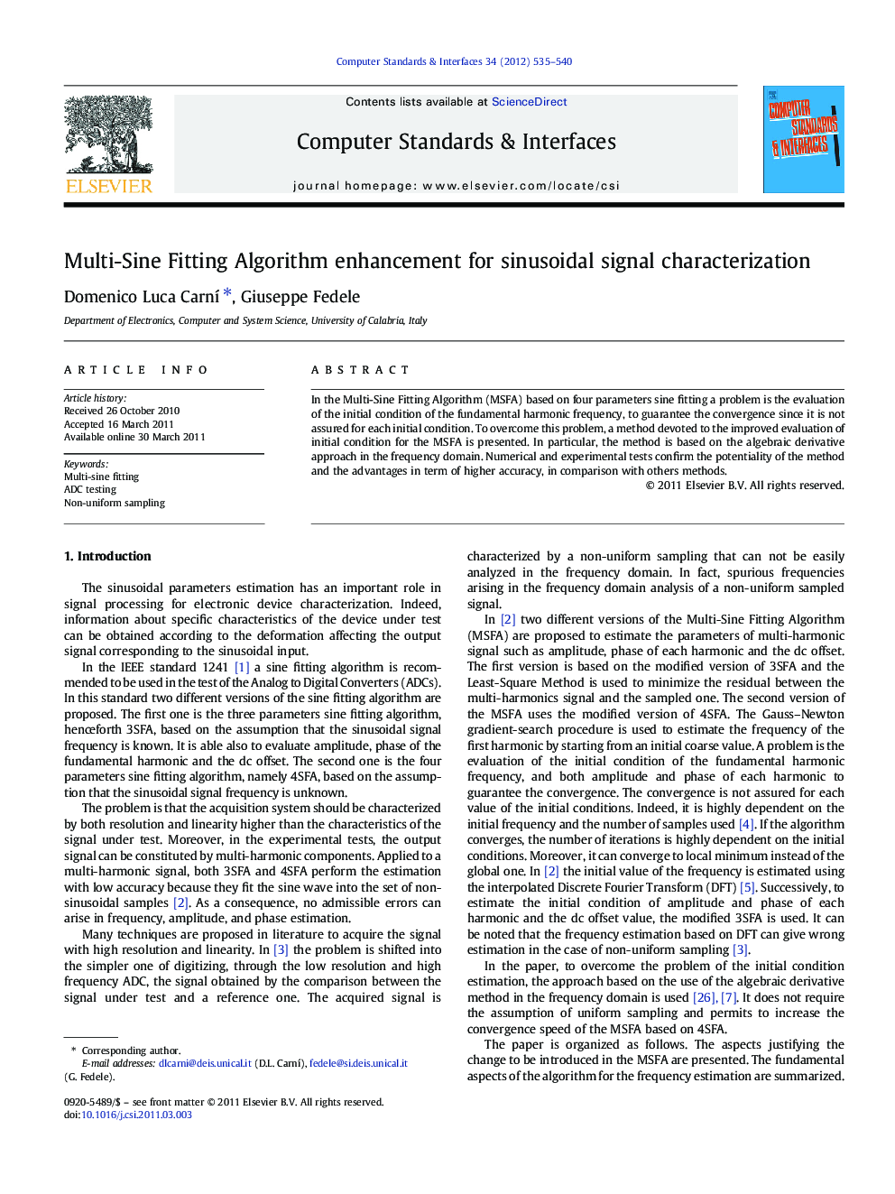 Multi-Sine Fitting Algorithm enhancement for sinusoidal signal characterization