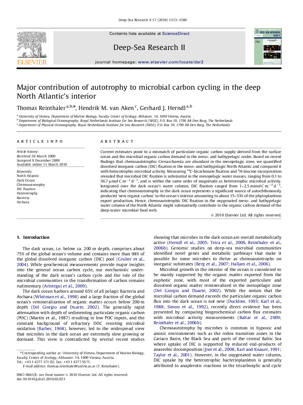 Major contribution of autotrophy to microbial carbon cycling in the deep North Atlantic’s interior