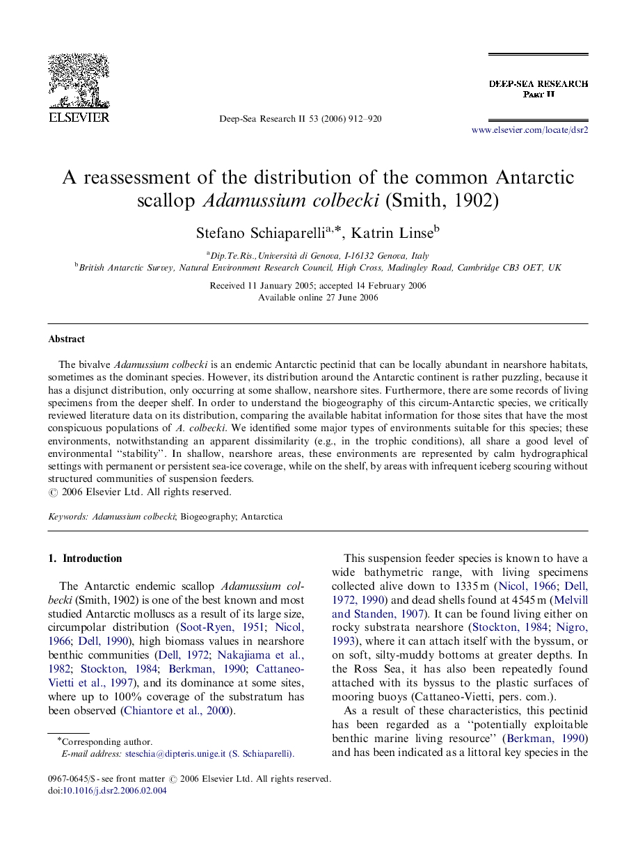 A reassessment of the distribution of the common Antarctic scallop Adamussium colbecki (Smith, 1902)