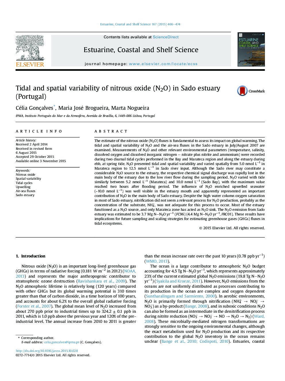 Tidal and spatial variability of nitrous oxide (N2O) in Sado estuary (Portugal)