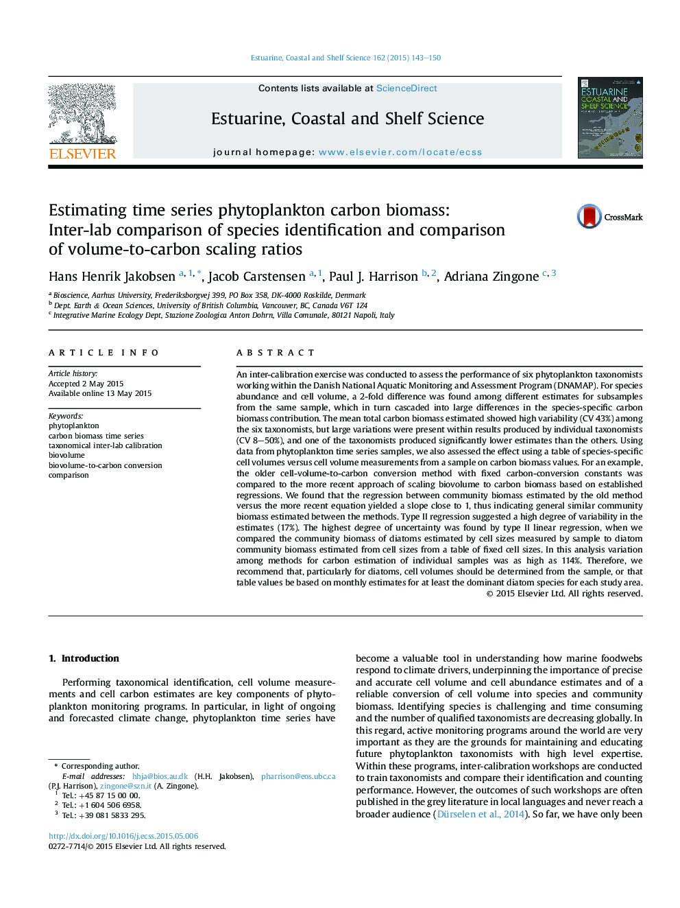 تخمین زنجیره فیتوپلانکتون زنجیره زمانی: مقایسه بینابینی شناسایی گونه ها و مقایسه مقادیر پوسته شدن حجم به کربن 