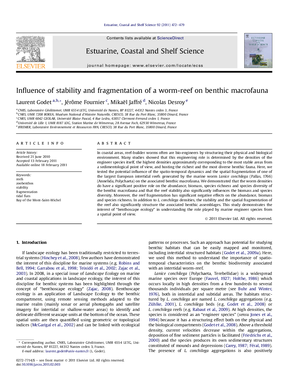 Influence of stability and fragmentation of a worm-reef on benthic macrofauna