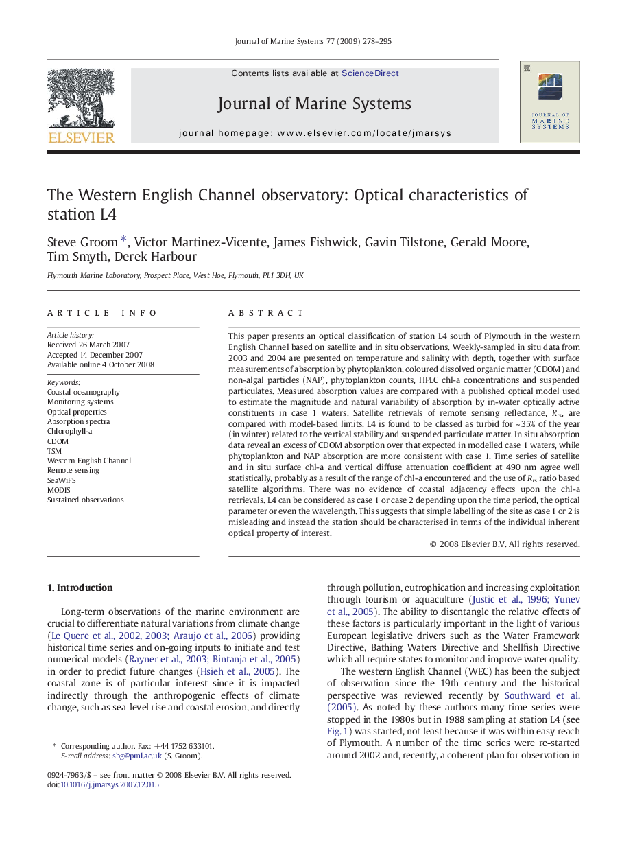 The Western English Channel observatory: Optical characteristics of station L4