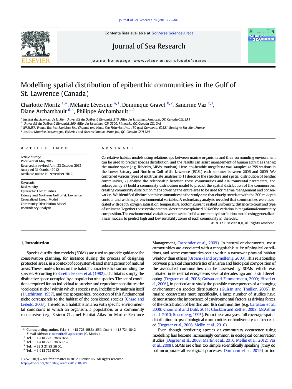 Modelling spatial distribution of epibenthic communities in the Gulf of St. Lawrence (Canada)