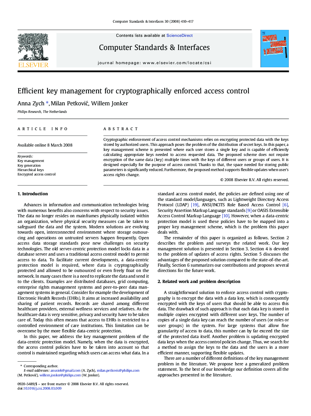 Efficient key management for cryptographically enforced access control