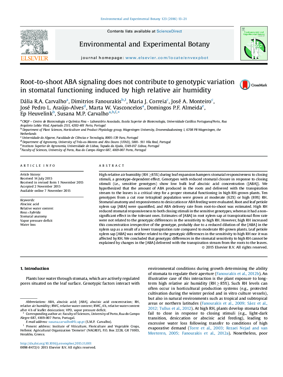 Root-to-shoot ABA signaling does not contribute to genotypic variation in stomatal functioning induced by high relative air humidity