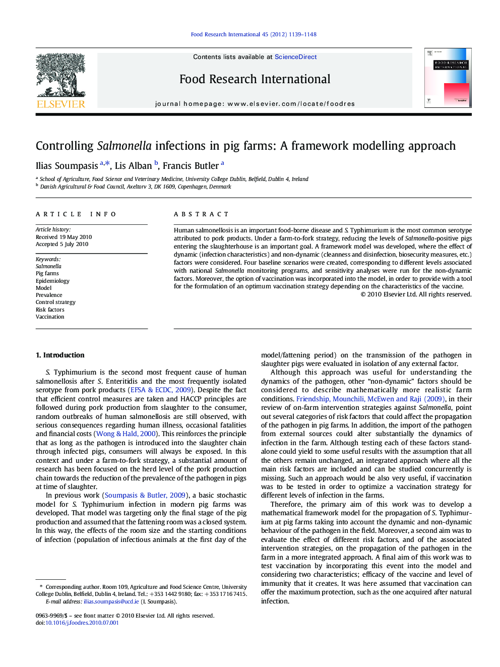 Controlling Salmonella infections in pig farms: A framework modelling approach