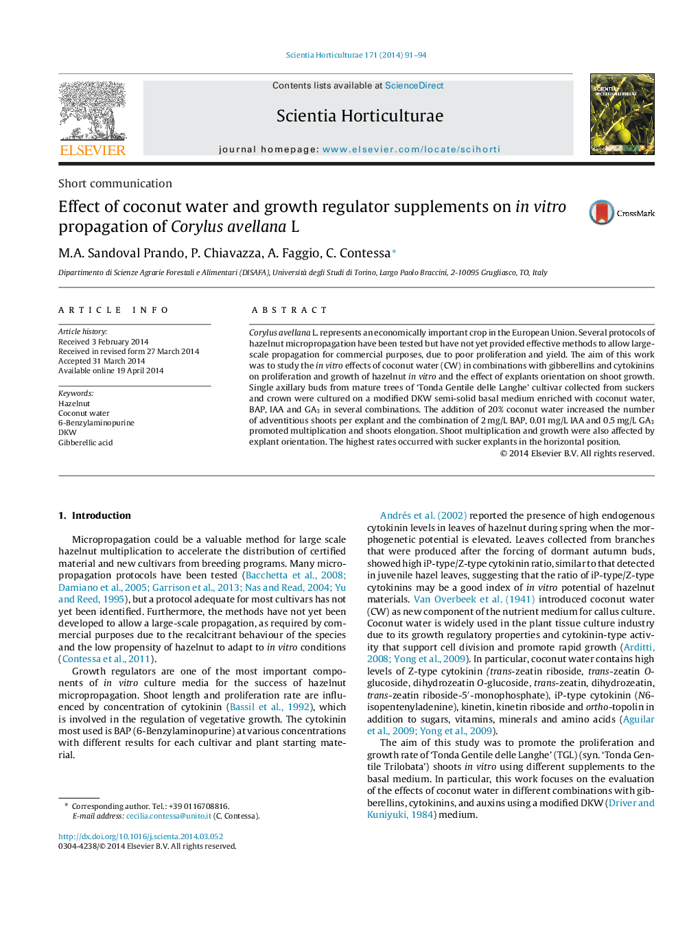 Effect of coconut water and growth regulator supplements on in vitro propagation of Corylus avellana L