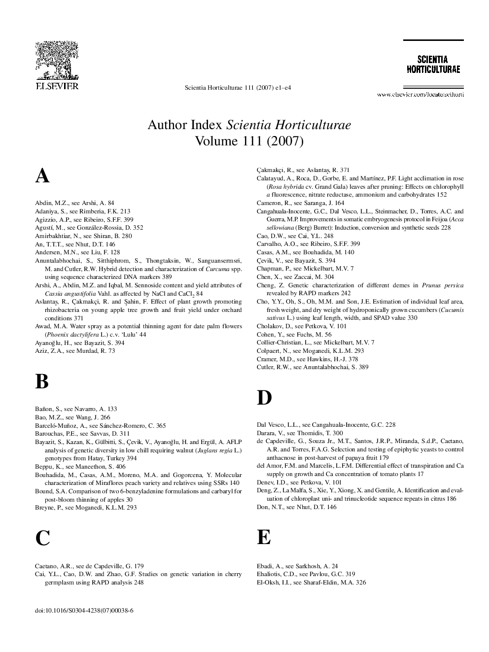 Author Index Scientia Horticulturae Volume 111